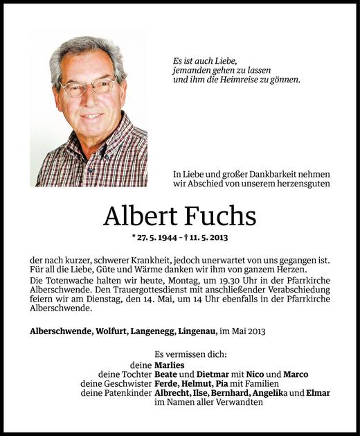 Todesanzeigen Von Albert Fuchs Todesanzeigen Vorarlberger Nachrichten