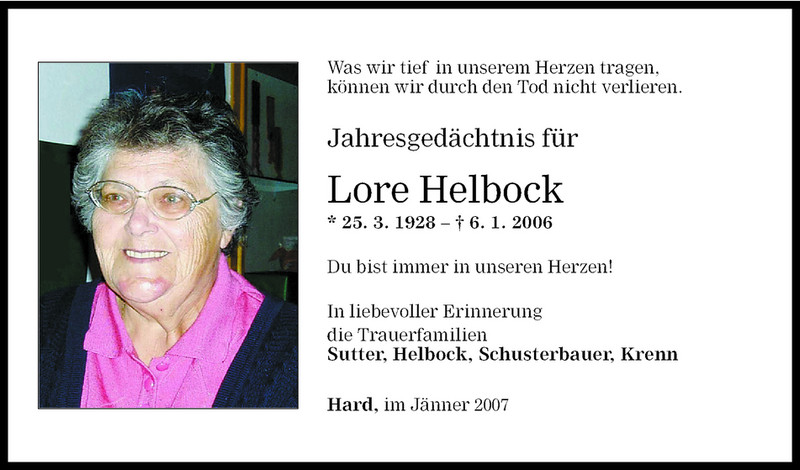 Todesanzeigen Von Lore Helbock Todesanzeigen Vorarlberger Nachrichten