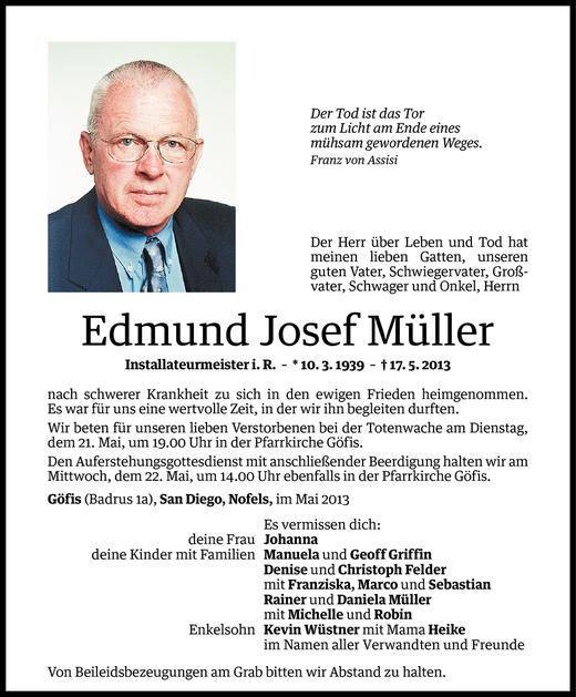 Todesanzeigen von Edmund Josef Müller Todesanzeigen Vorarlberger