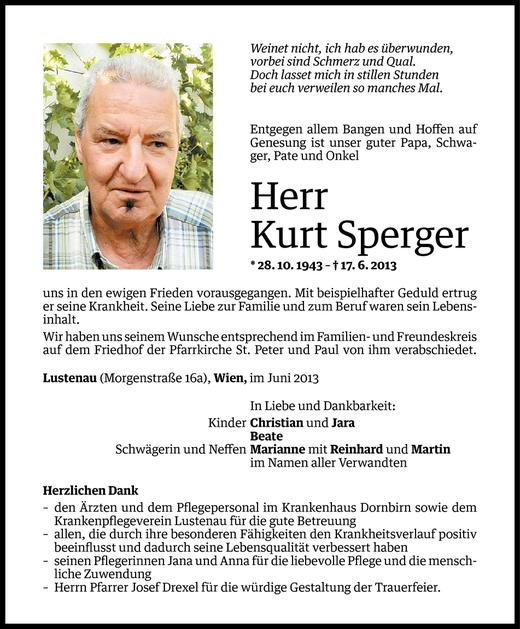 Todesanzeigen Von Kurt Sperger Todesanzeigen Vorarlberger Nachrichten