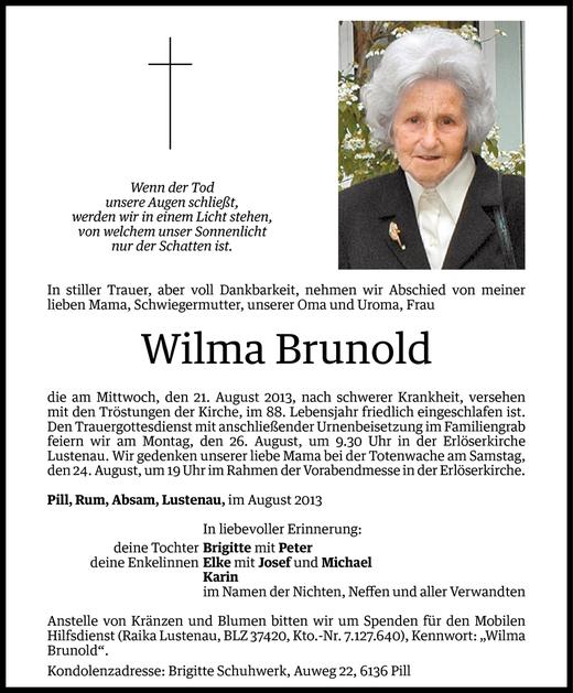 Todesanzeigen Von Wilma Brunold Todesanzeigen Vorarlberger Nachrichten