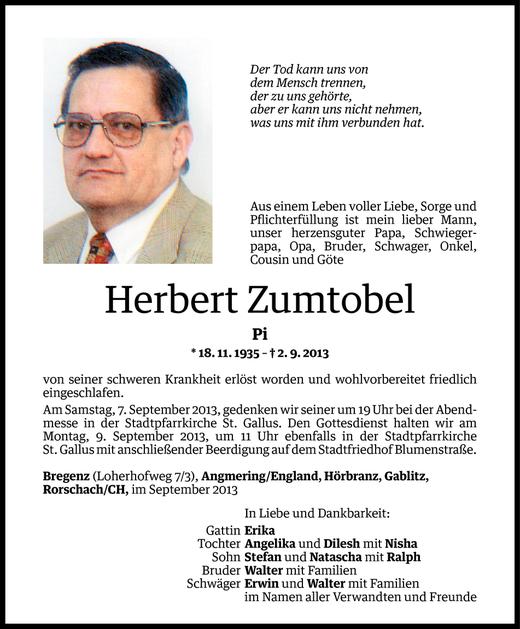 Todesanzeigen Von Herbert Zumtobel Todesanzeigen Vorarlberger Nachrichten