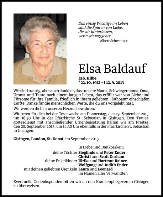 Todesanzeigen Von Elsa Baldauf Todesanzeigen Vorarlberger Nachrichten