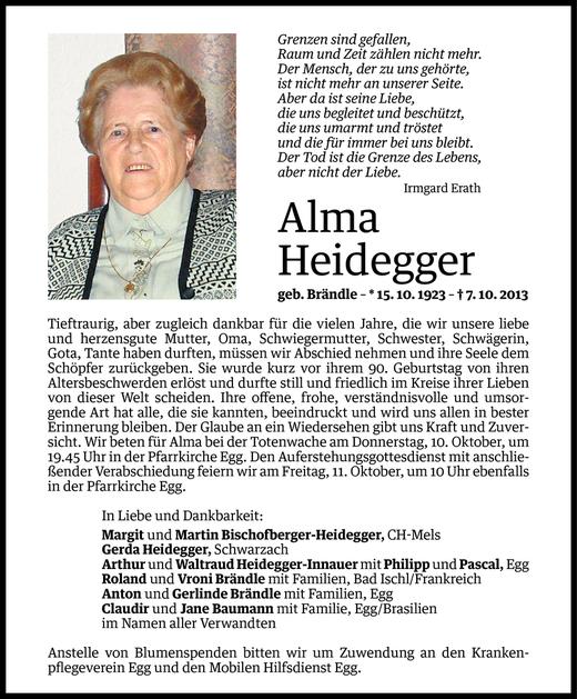 Todesanzeigen Von Alma Heidegger Todesanzeigen Vorarlberger Nachrichten