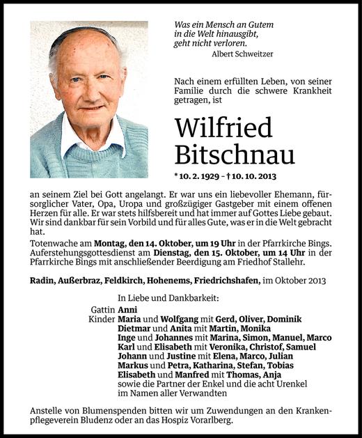 Todesanzeigen Von Wilfried Bitschnau Todesanzeigen Vorarlberger