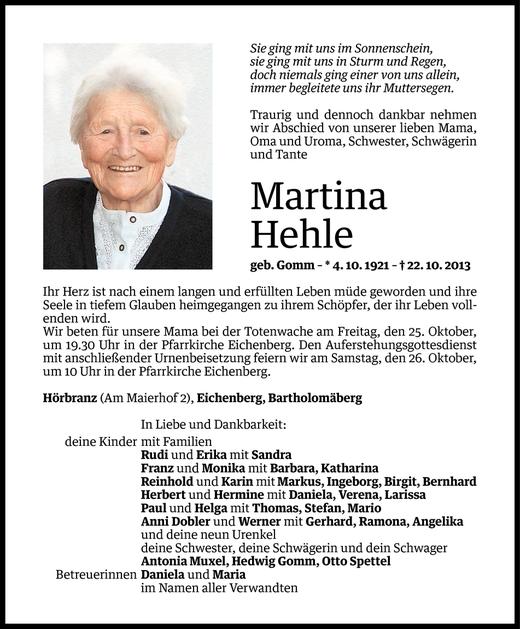 Todesanzeigen Von Martina Hehle Todesanzeigen Vorarlberger Nachrichten