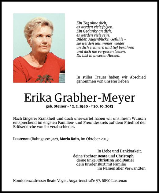 Todesanzeigen Von Erika Grabher Meyer Todesanzeigen Vorarlberger