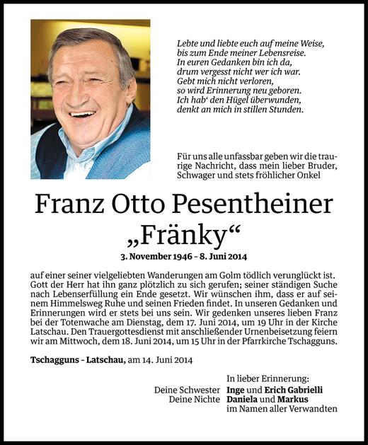 Todesanzeigen Von Franz Otto Pesentheiner Todesanzeigen Vorarlberger