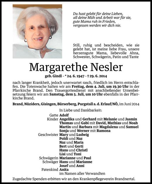 Todesanzeigen Von Margarethe Nesler Todesanzeigen Vorarlberger