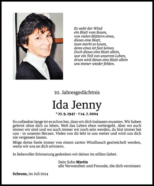 Todesanzeigen Von Ida Jenny Todesanzeigen Vorarlberger Nachrichten