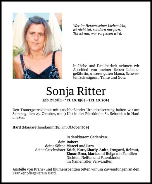 Todesanzeigen Von Sonja Ritter Todesanzeigen Vorarlberger Nachrichten