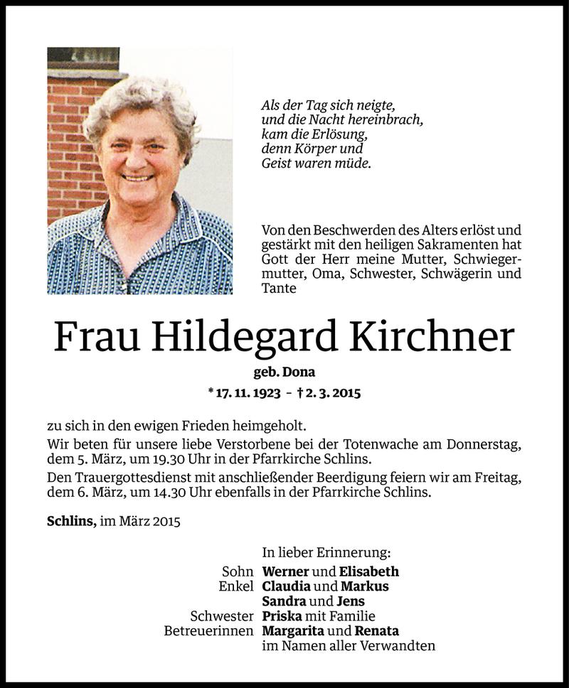 Todesanzeigen Von Hildegard Kirchner Todesanzeigen Vorarlberger