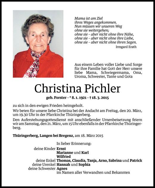 Todesanzeigen Von Christina Pichler Todesanzeigen Vorarlberger