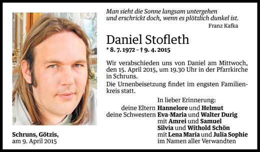 Todesanzeigen Von Daniel Stofleth Todesanzeigen Vorarlberger Nachrichten