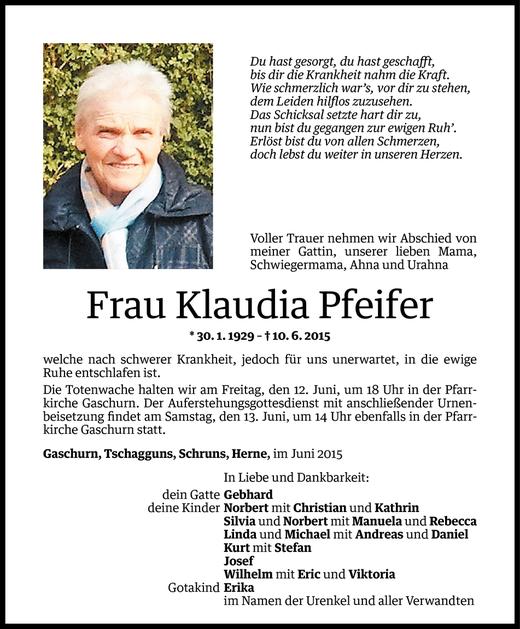 Todesanzeigen Von Klaudia Pfeifer Todesanzeigen Vorarlberger Nachrichten