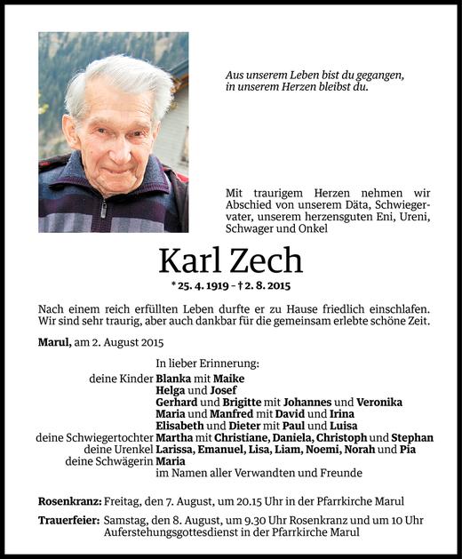 Todesanzeigen Von Karl Zech Todesanzeigen Vorarlberger Nachrichten