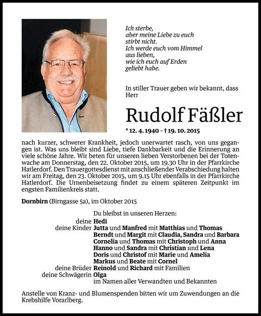 Todesanzeigen von Rudolf Fäßler Todesanzeigen Vorarlberger Nachrichten