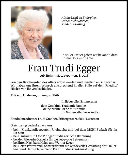 Todesanzeigen Von Trudi Egger Todesanzeigen Vorarlberger Nachrichten