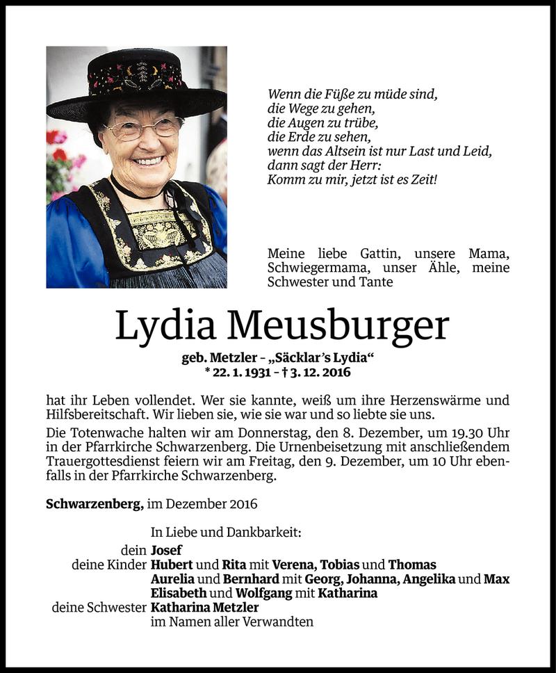 Todesanzeigen Von Lydia Meusburger Todesanzeigen Vorarlberger Nachrichten