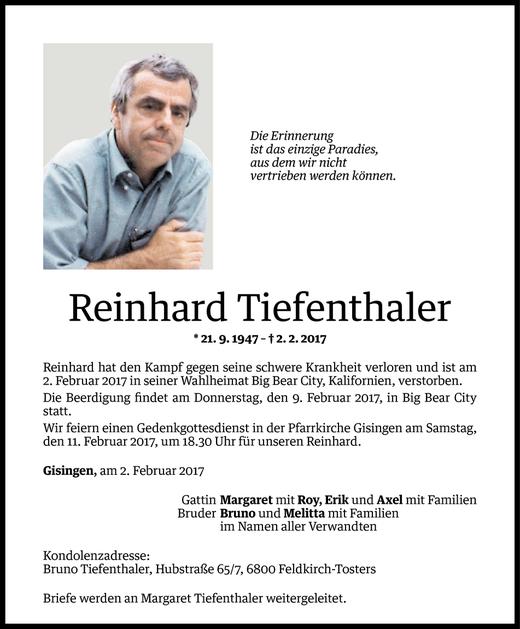 Todesanzeigen Von Reinhard Tiefenthaler Todesanzeigen Vorarlberger