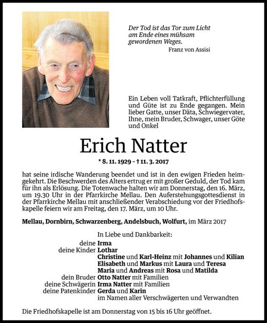 Todesanzeigen Von Erich Natter Todesanzeigen Vorarlberger Nachrichten