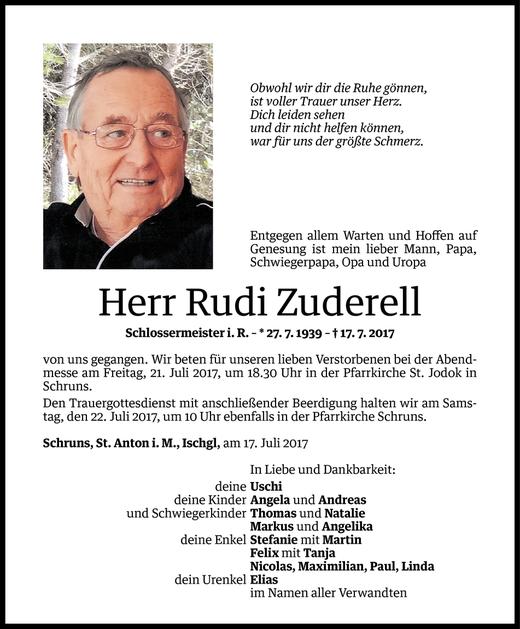 Todesanzeigen Von Rudi Zuderell Todesanzeigen Vorarlberger Nachrichten