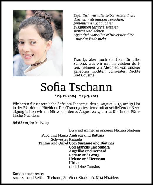 Todesanzeigen Von Sofia Tschann Todesanzeigen Vorarlberger Nachrichten