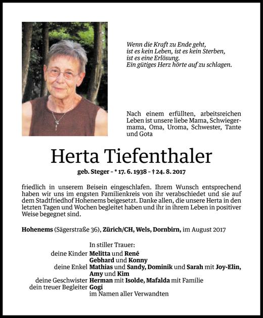 Todesanzeigen Von Herta Tiefenthaler Todesanzeigen Vorarlberger