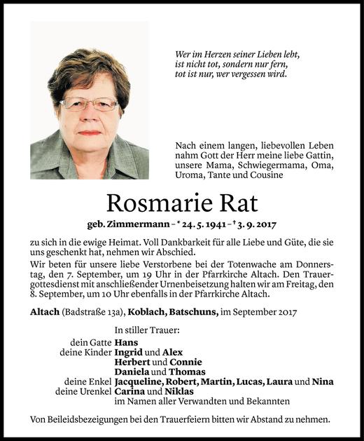 Todesanzeigen Von Rosmarie Rat Todesanzeigen Vorarlberger Nachrichten