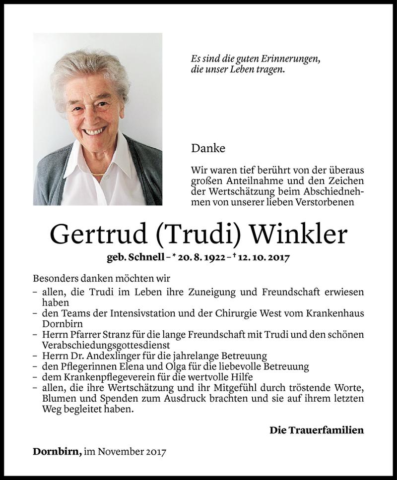 Todesanzeigen Von Gertrud Winkler Todesanzeigen Vorarlberger Nachrichten