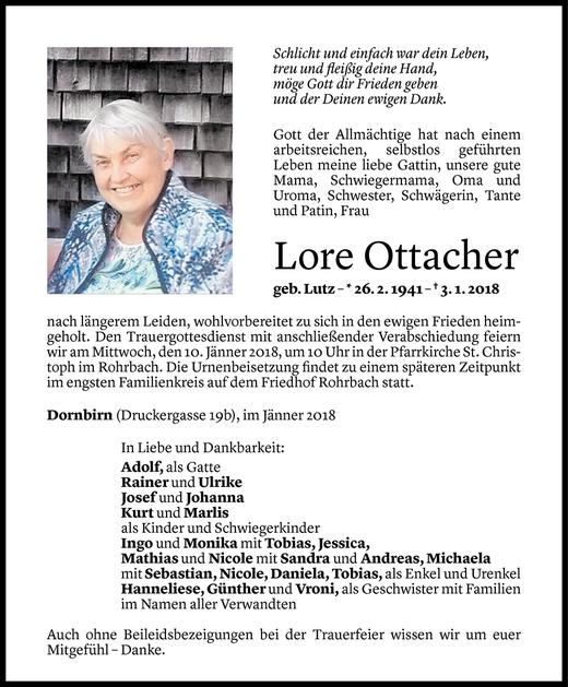 Todesanzeigen Von Lore Ottacher Todesanzeigen Vorarlberger Nachrichten