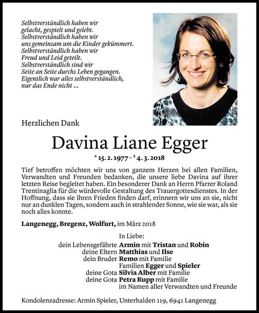 Todesanzeigen Von Davina Liane Egger Todesanzeigen Vorarlberger