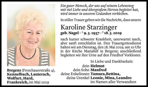 Todesanzeige von Karoline Starzinger von Vorarlberger Nachrichten
