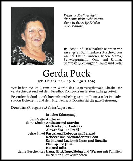 Todesanzeigen Von Gerda Puck Todesanzeigen Vorarlberger Nachrichten