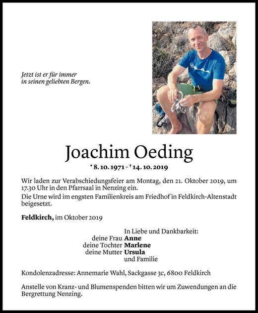 Todesanzeigen Von Joachim Oeding Todesanzeigen Vorarlberger Nachrichten