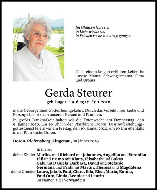 Todesanzeigen Von Gerda Steurer Todesanzeigen Vorarlberger Nachrichten