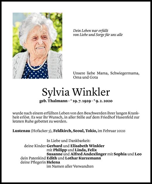 Todesanzeigen Von Sylvia Winkler Todesanzeigen Vorarlberger Nachrichten