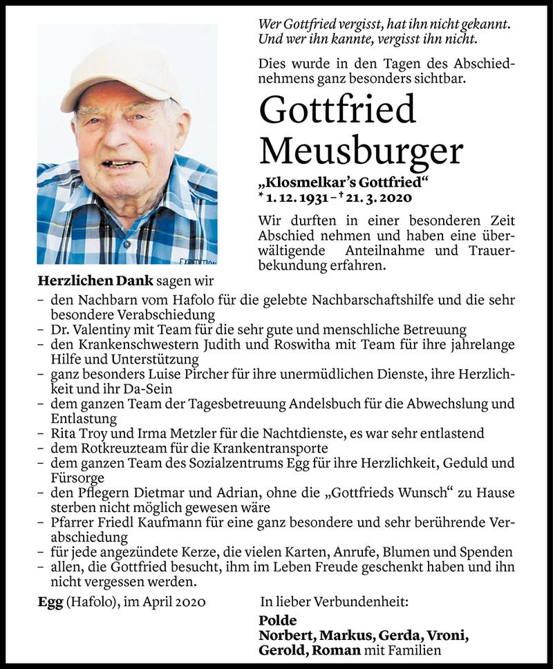 Todesanzeigen Von Gottfried Meusburger Todesanzeigen Vorarlberger