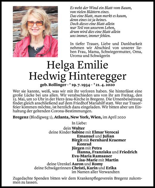 Todesanzeigen Von Helga Emilie Hedwig Hinteregger Todesanzeigen