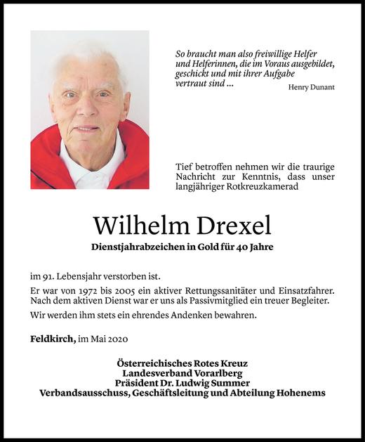 Todesanzeige von Willi Drexel von Vorarlberger Nachrichten