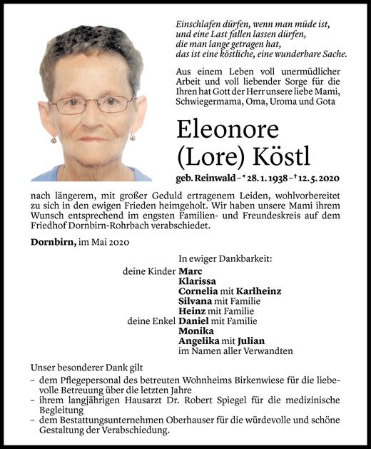 Todesanzeigen Von Eleonore K Stl Todesanzeigen Vorarlberger Nachrichten