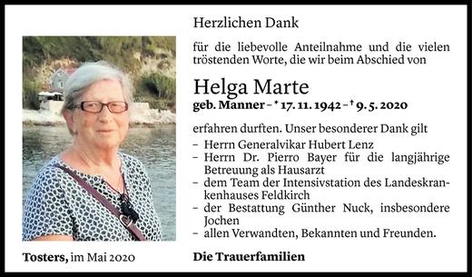 Todesanzeige von Helga Marte von Vorarlberger Nachrichten
