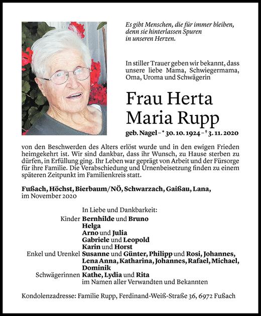 Todesanzeigen Von Herta Maria Rupp Todesanzeigen Vorarlberger Nachrichten