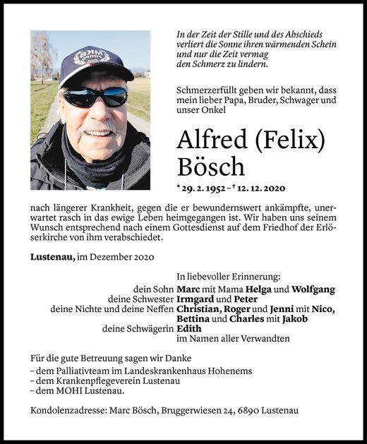 Todesanzeigen von Alfred Bösch Todesanzeigen Vorarlberger Nachrichten