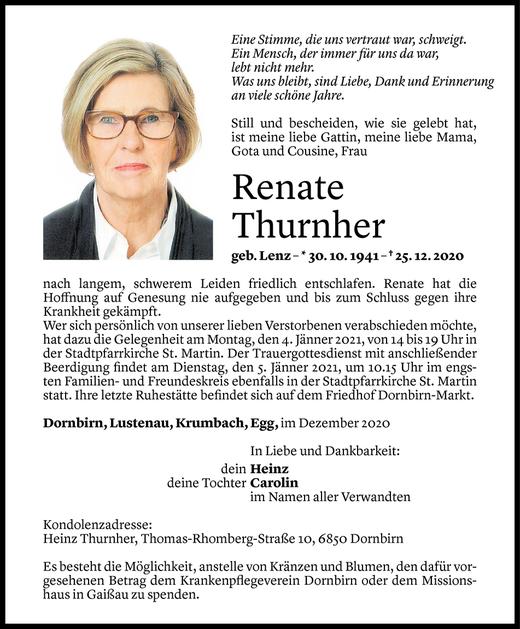 Todesanzeigen Von Renate Thurnher Todesanzeigen Vorarlberger Nachrichten