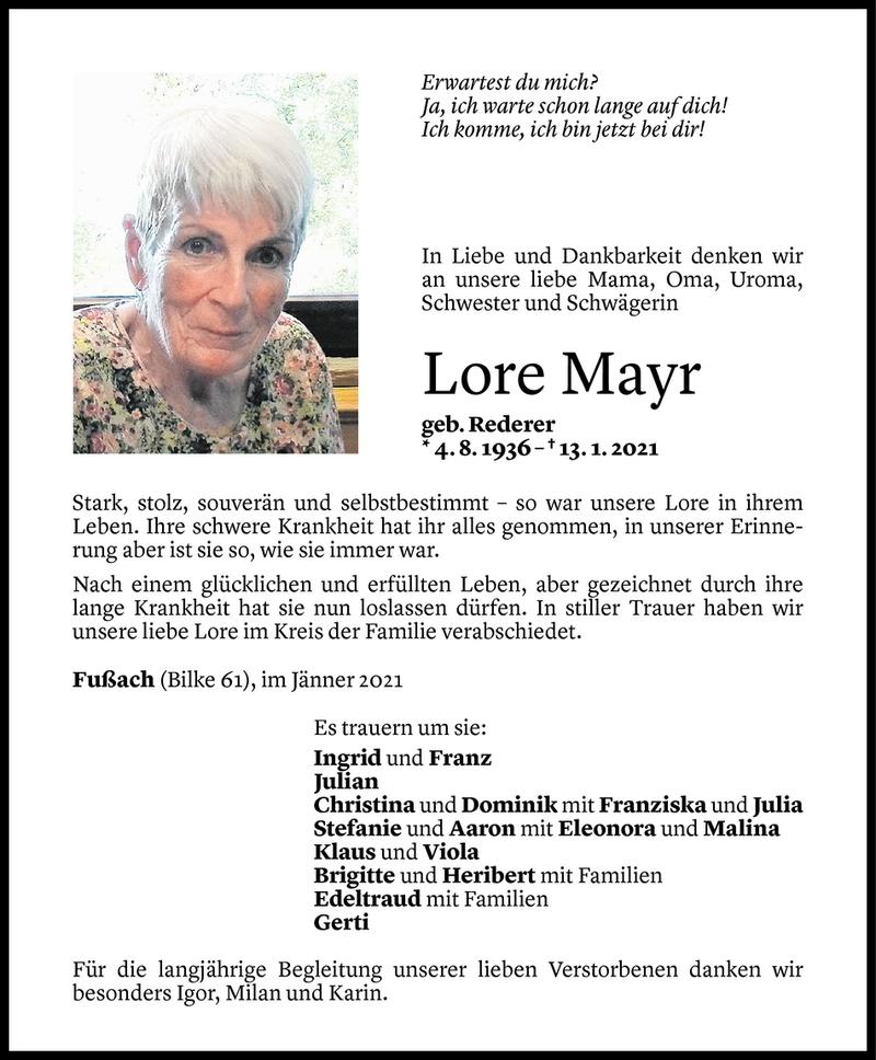 Todesanzeigen Von Lore Mayr Todesanzeigen Vorarlberger Nachrichten