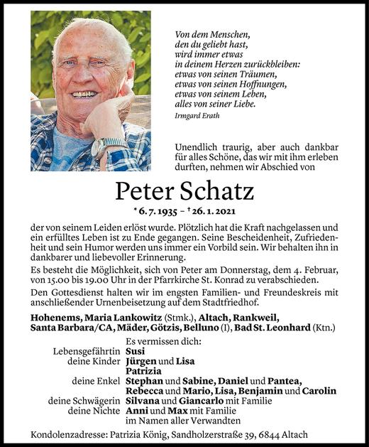 Todesanzeigen Von Peter Schatz Todesanzeigen Vorarlberger Nachrichten