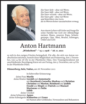 Gedenkkerzen Von Anton Hartmann Todesanzeigen Vorarlberger Nachrichten