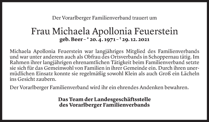 Todesanzeigen Von Michaela Apollonia Feuerstein Todesanzeigen