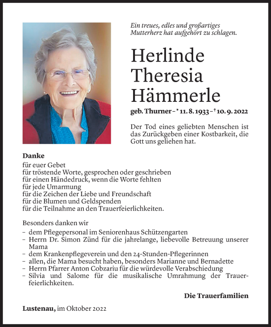 Todesanzeigen Von Herlinde Theresia H Mmerle Todesanzeigen